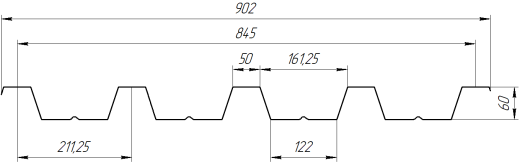 Профнастил Н60 902/845x0,9 мм, цинк