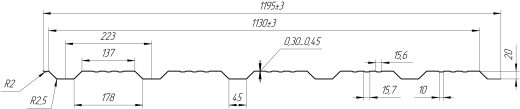 Профнастил К20 1195/1130x0,4 мм эконом, 7024 графитовый серый глянцевый