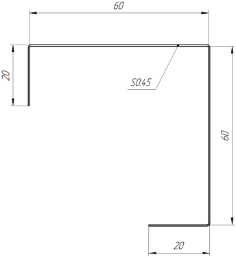 Декоративная накладка угловая 20x60x60x20 мм, Дуб Винтаж 3D