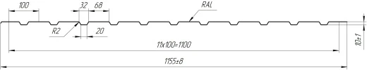 Профнастил С10 1155/1100x0,5 мм, 3009 оксид красный матовый